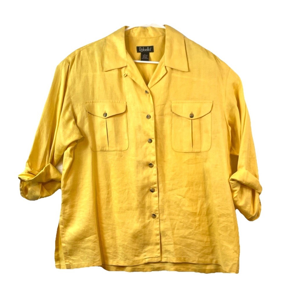 VTG Rafaella Womens 100% Linen Shirt Tunic Size Large Large Yellow Shacket